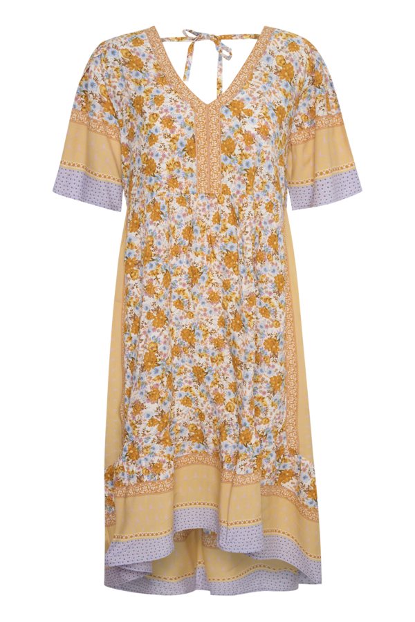 cream Olina kjole gult, mønster mix